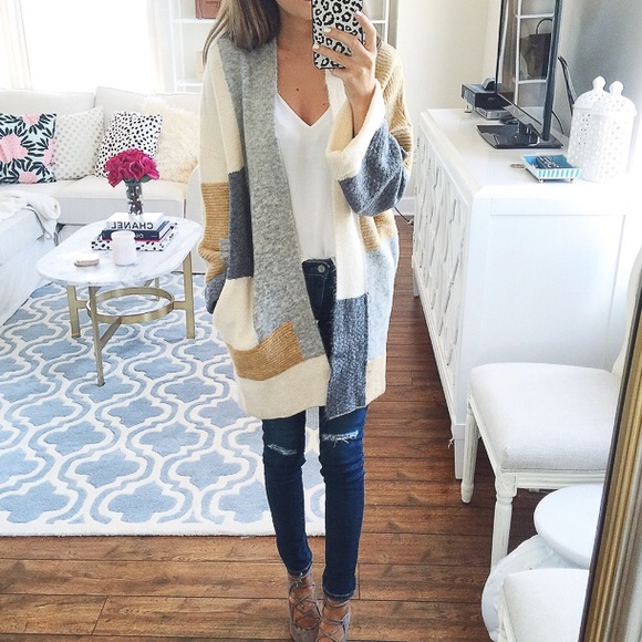 Topshop Sweaters - Topshop Patchwork Oversized Open Front Cardigan